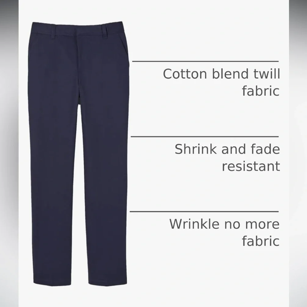 French Toast Boys' Relaxed Fit Navy Blue Twill Pant w/Adjustable Waist 10 Slim